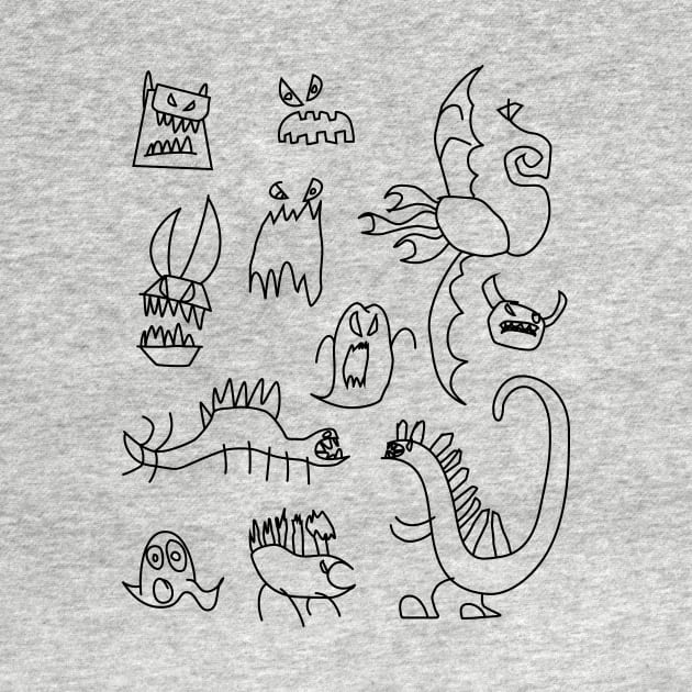 Halloween Monsters & Dinosaurs Illustration Hand Drawn by teeleoshirts